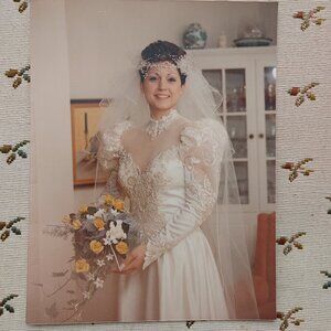 WEDDING_Vintage 1987 Satin & Lace Wedding Gown with Long Train